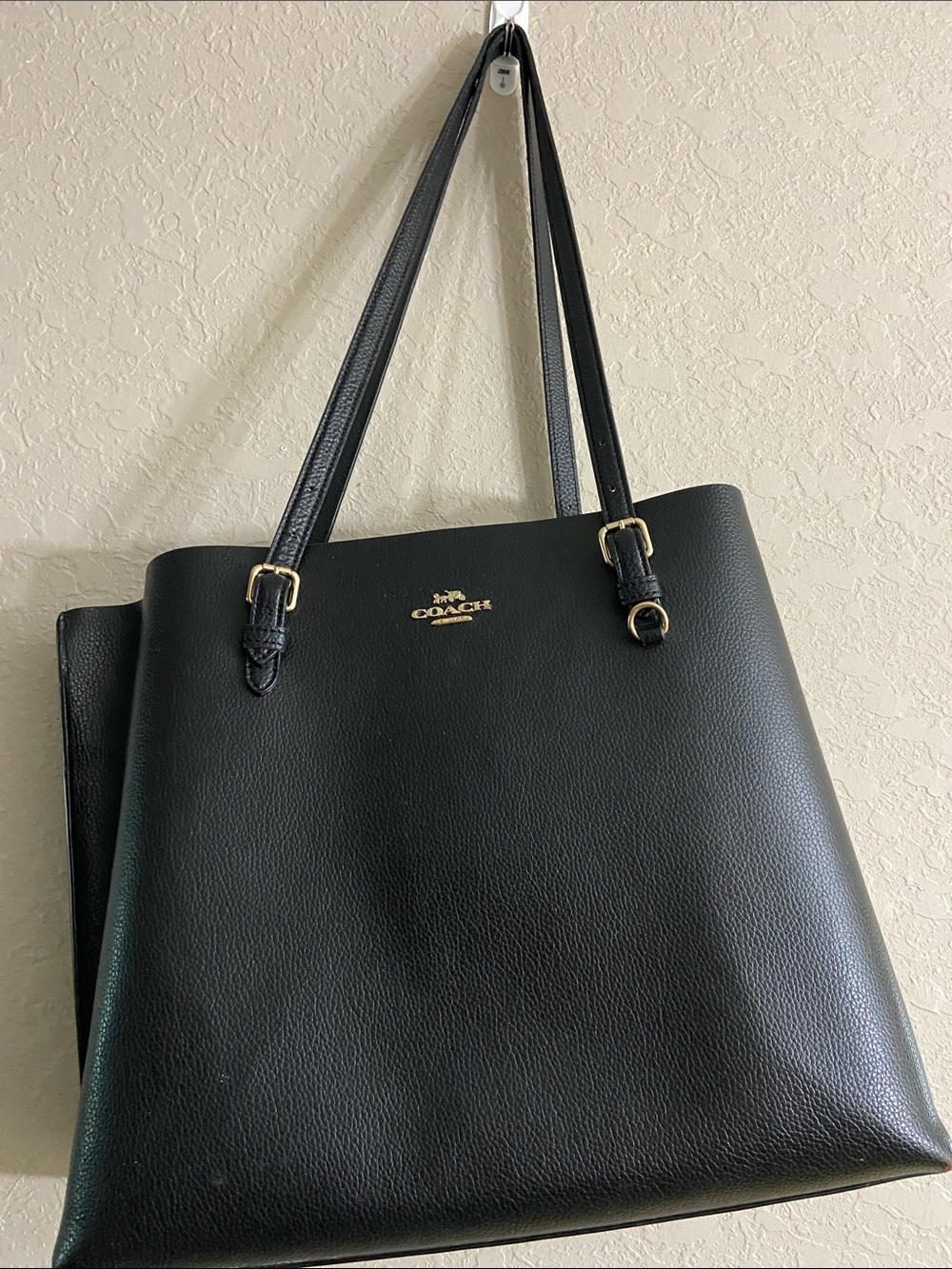 Coach Black Leather Pebbled Tote with Gold Hardware